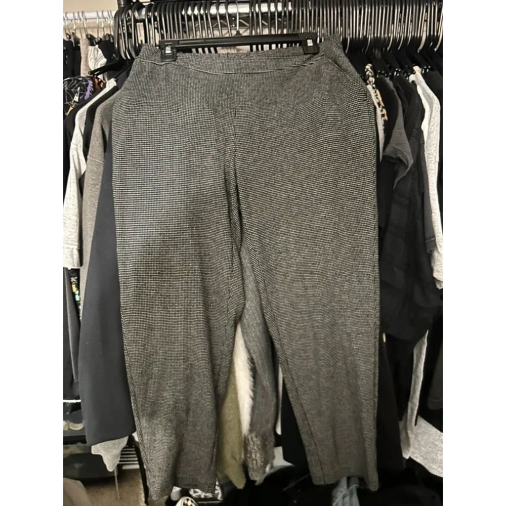 Nine West Black & White Mini Houndstooth Pattern Stretch Elastic Waist Trousers